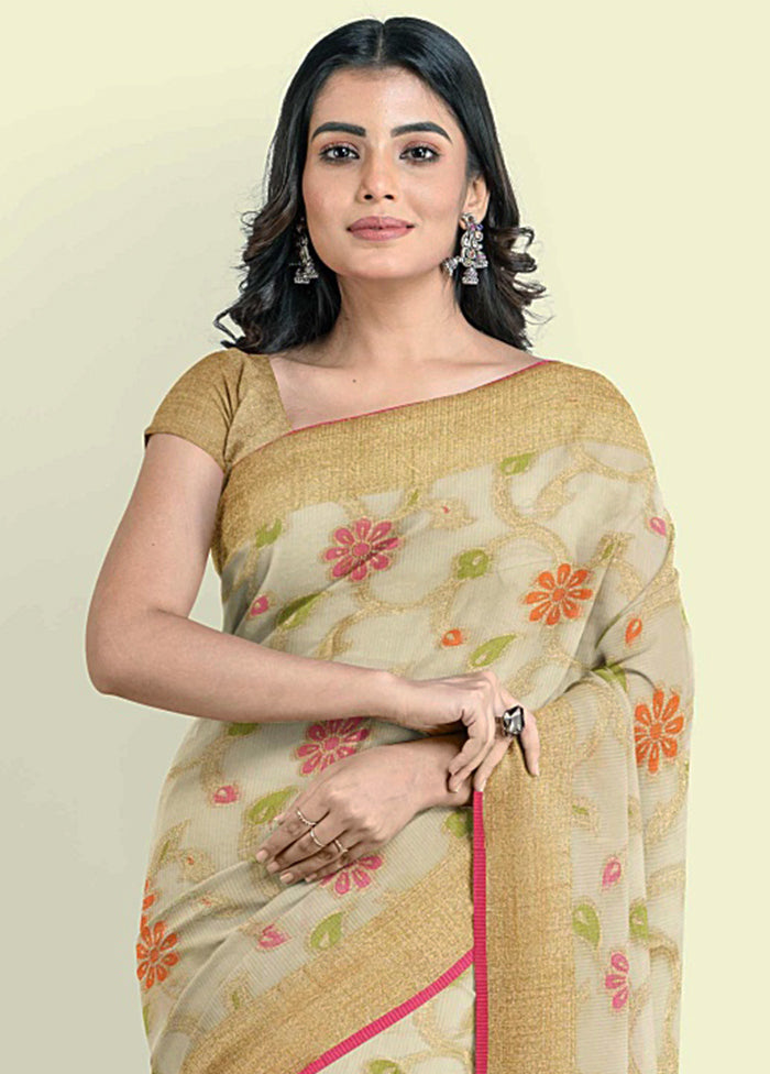 Beige Cotton Saree With Blouse Piece - Indian Silk House Agencies