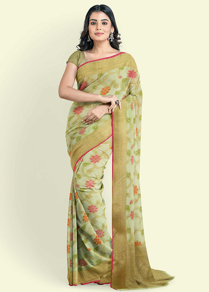 Green Cotton Saree With Blouse Piece - Indian Silk House Agencies