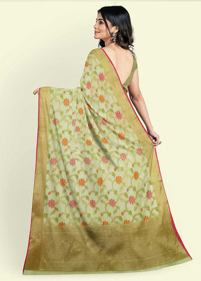 Green Cotton Saree With Blouse Piece - Indian Silk House Agencies