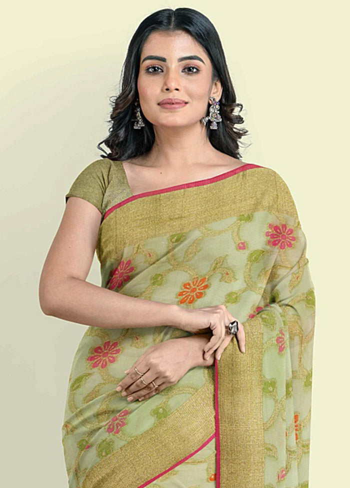 Green Cotton Saree With Blouse Piece - Indian Silk House Agencies