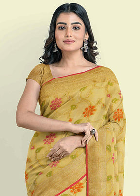 Yellow Cotton Saree With Blouse Piece - Indian Silk House Agencies