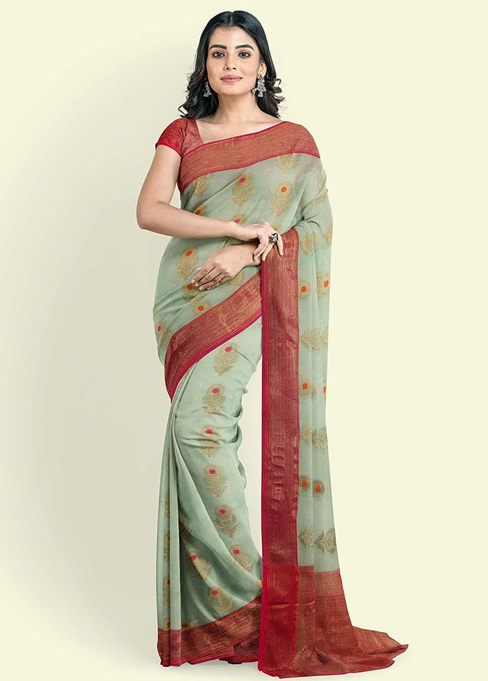 Turquoise Blue Cotton Saree With Blouse Piece - Indian Silk House Agencies