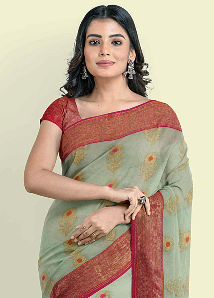 Turquoise Blue Cotton Saree With Blouse Piece - Indian Silk House Agencies