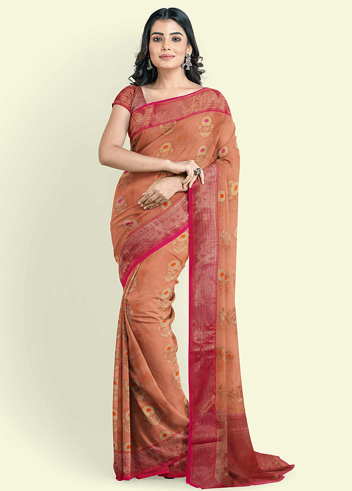 Orange Cotton Saree With Blouse Piece - Indian Silk House Agencies