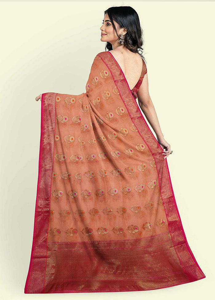 Orange Cotton Saree With Blouse Piece - Indian Silk House Agencies