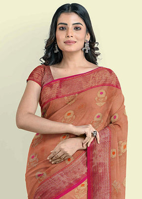 Orange Cotton Saree With Blouse Piece - Indian Silk House Agencies