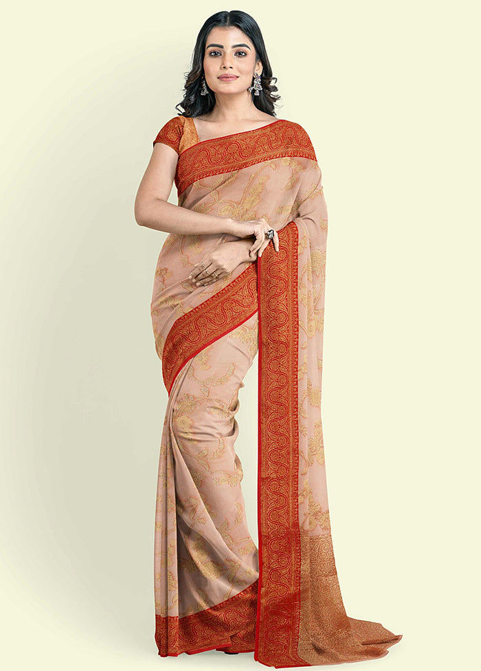 Peach Cotton Saree With Blouse Piece - Indian Silk House Agencies