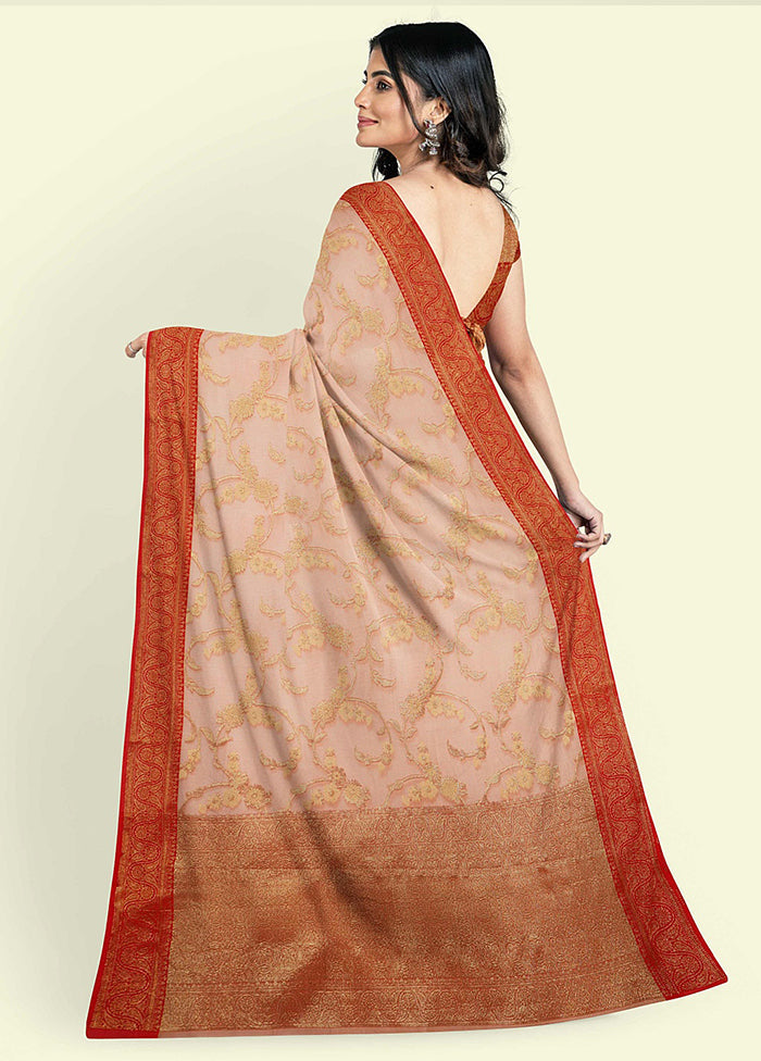 Peach Cotton Saree With Blouse Piece - Indian Silk House Agencies