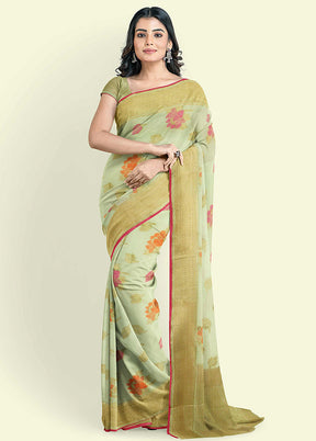 Green Cotton Saree With Blouse Piece - Indian Silk House Agencies