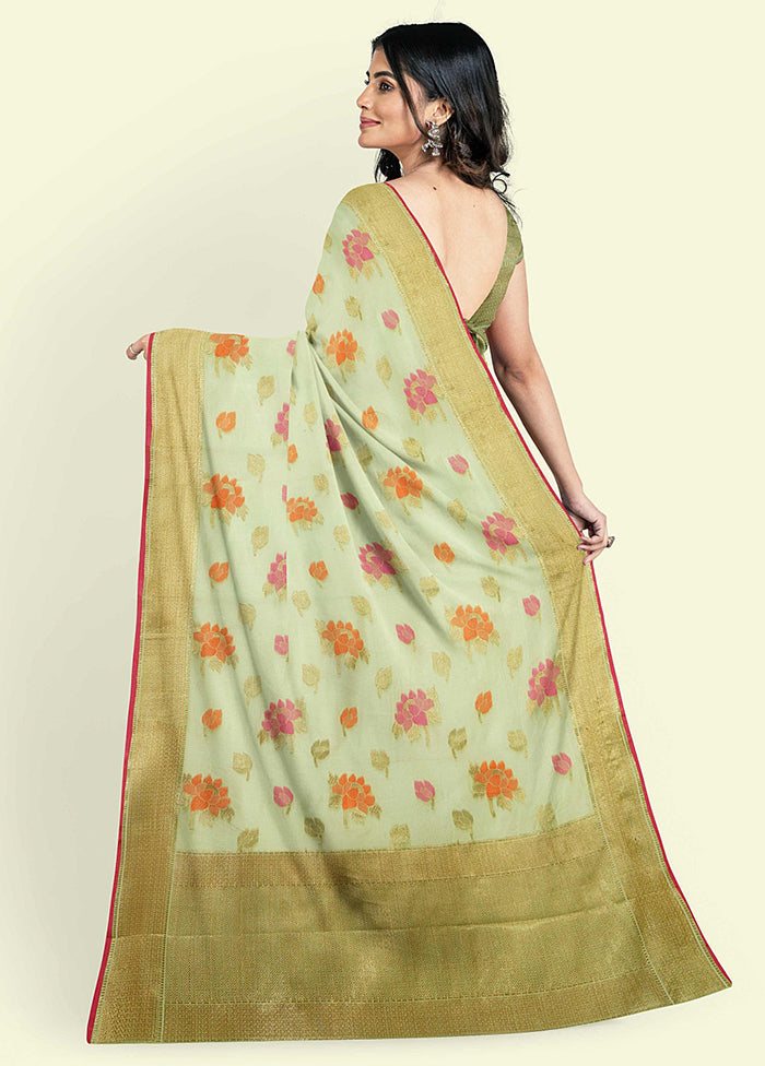 Green Cotton Saree With Blouse Piece - Indian Silk House Agencies