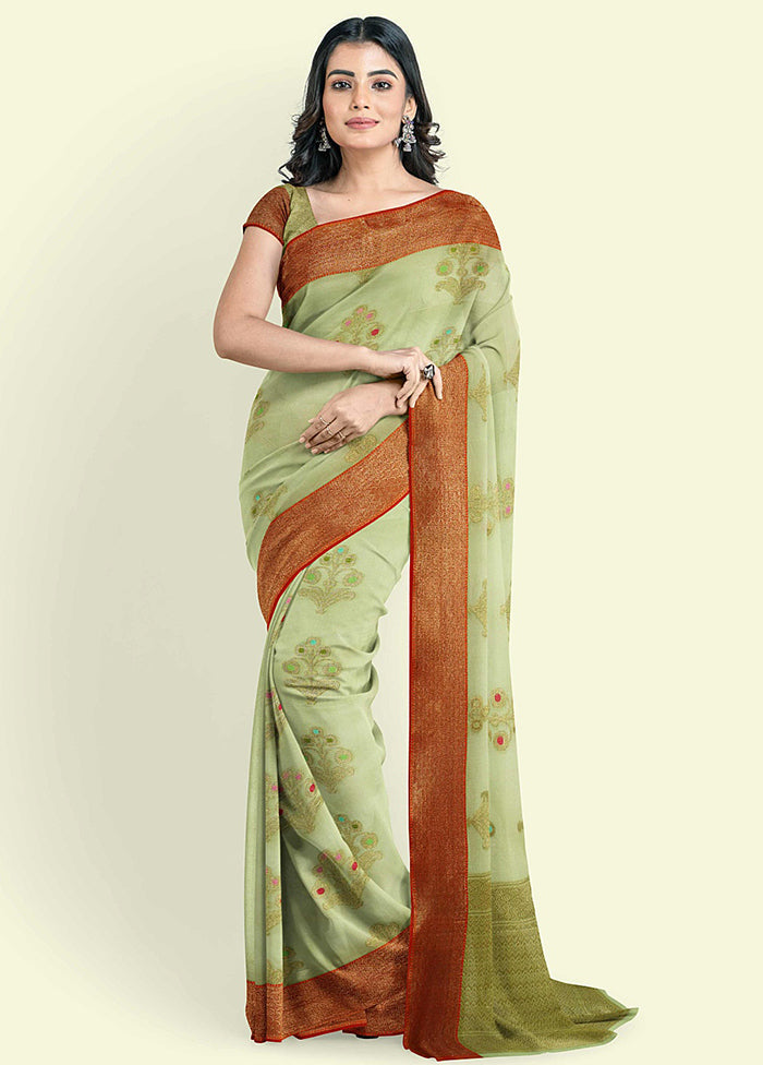 Green Cotton Saree With Blouse Piece - Indian Silk House Agencies