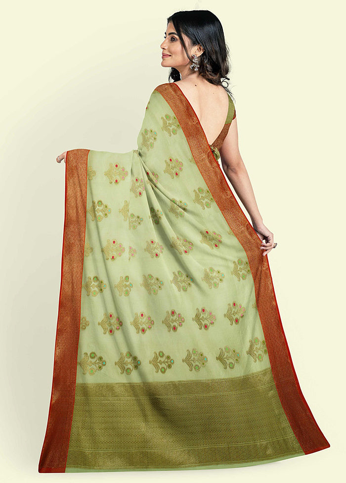 Green Cotton Saree With Blouse Piece - Indian Silk House Agencies