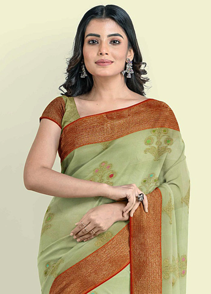 Green Cotton Saree With Blouse Piece - Indian Silk House Agencies