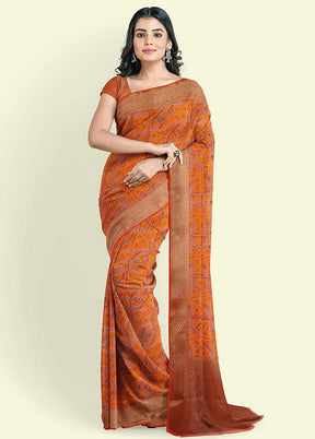 Orange Cotton Saree With Blouse Piece - Indian Silk House Agencies