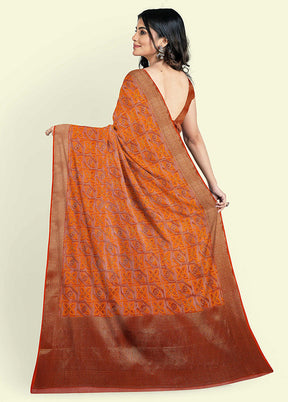 Orange Cotton Saree With Blouse Piece - Indian Silk House Agencies