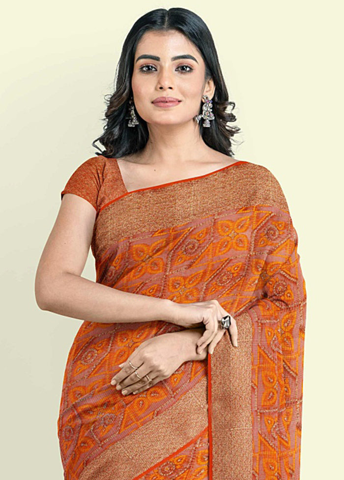 Orange Cotton Saree With Blouse Piece - Indian Silk House Agencies