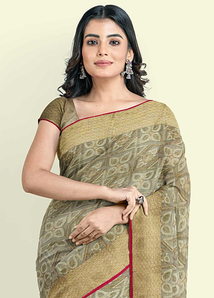 Grey Cotton Saree With Blouse Piece - Indian Silk House Agencies