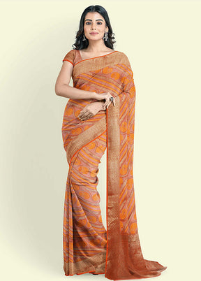 Orange Cotton Saree With Blouse Piece - Indian Silk House Agencies