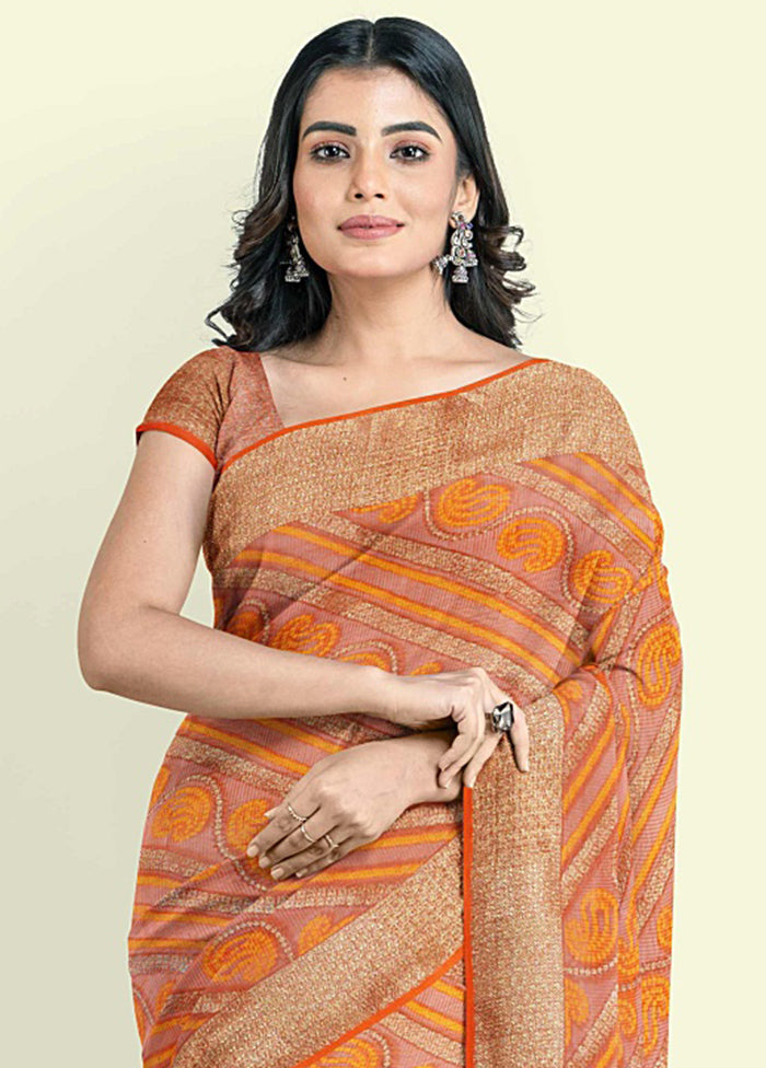 Orange Cotton Saree With Blouse Piece - Indian Silk House Agencies