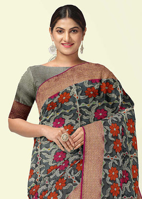 Black Cotton Saree With Blouse Piece - Indian Silk House Agencies