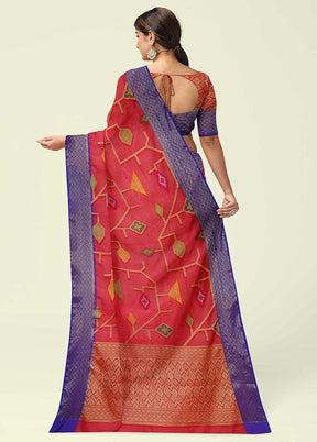 Red Cotton Saree With Blouse Piece - Indian Silk House Agencies