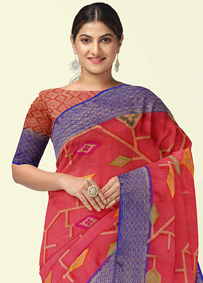 Red Cotton Saree With Blouse Piece - Indian Silk House Agencies