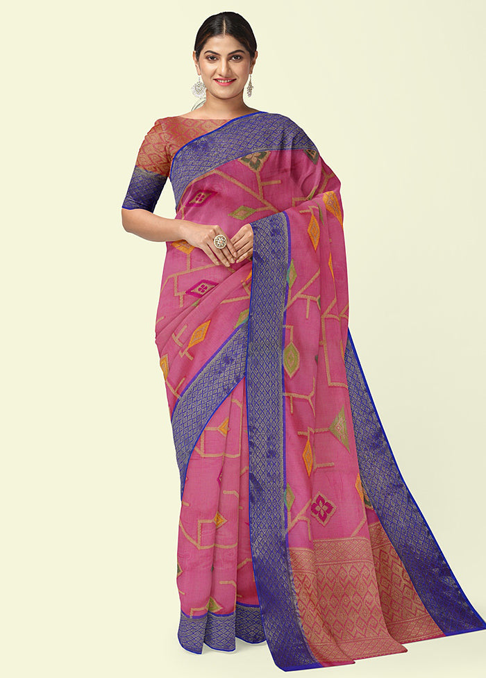 Pink Cotton Saree With Blouse Piece - Indian Silk House Agencies