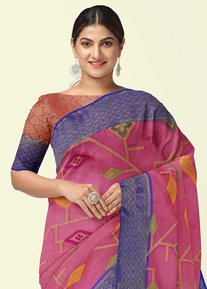 Pink Cotton Saree With Blouse Piece - Indian Silk House Agencies