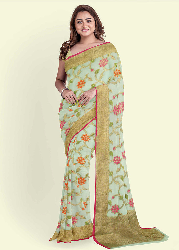 Green Cotton Saree With Blouse Piece - Indian Silk House Agencies