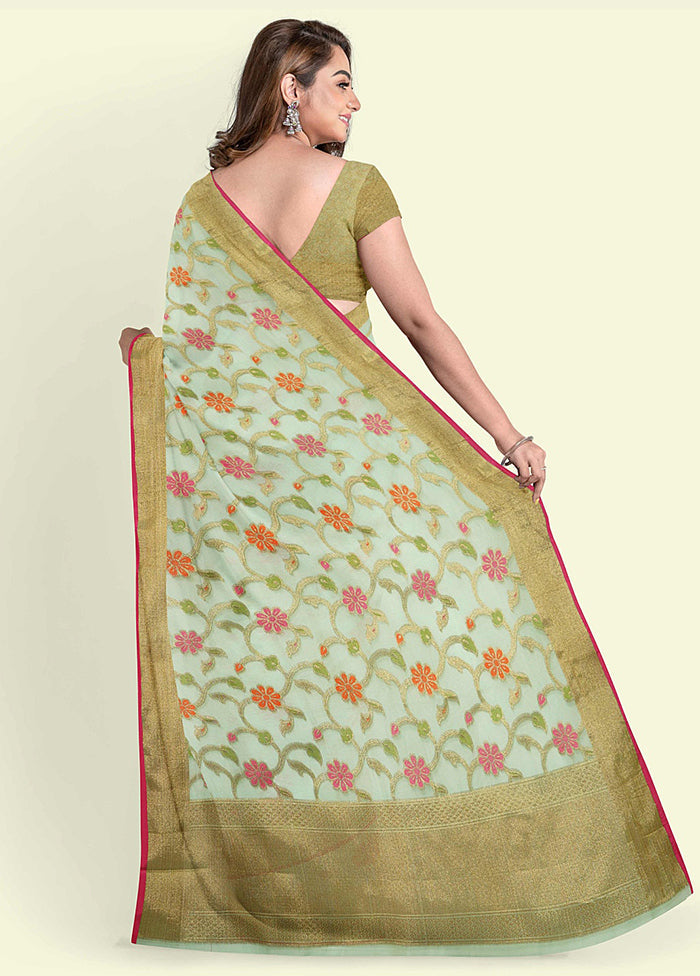 Green Cotton Saree With Blouse Piece - Indian Silk House Agencies