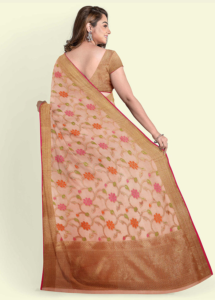 Peach Cotton Saree With Blouse Piece - Indian Silk House Agencies