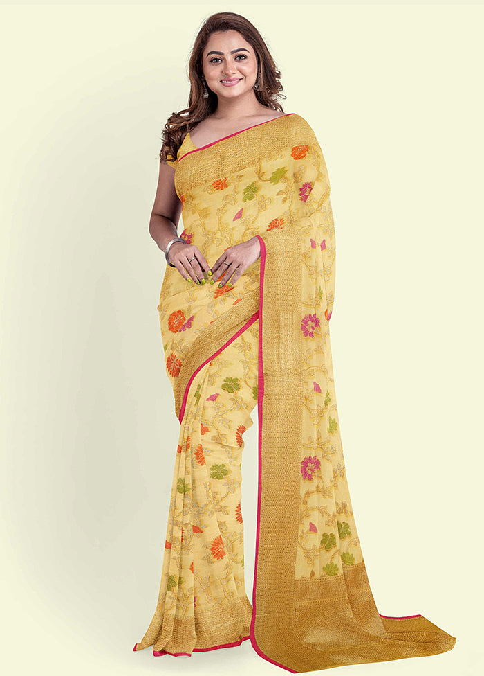 Yellow Cotton Saree With Blouse Piece - Indian Silk House Agencies