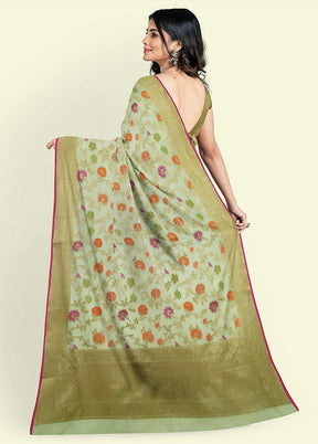 Green Cotton Saree With Blouse Piece - Indian Silk House Agencies