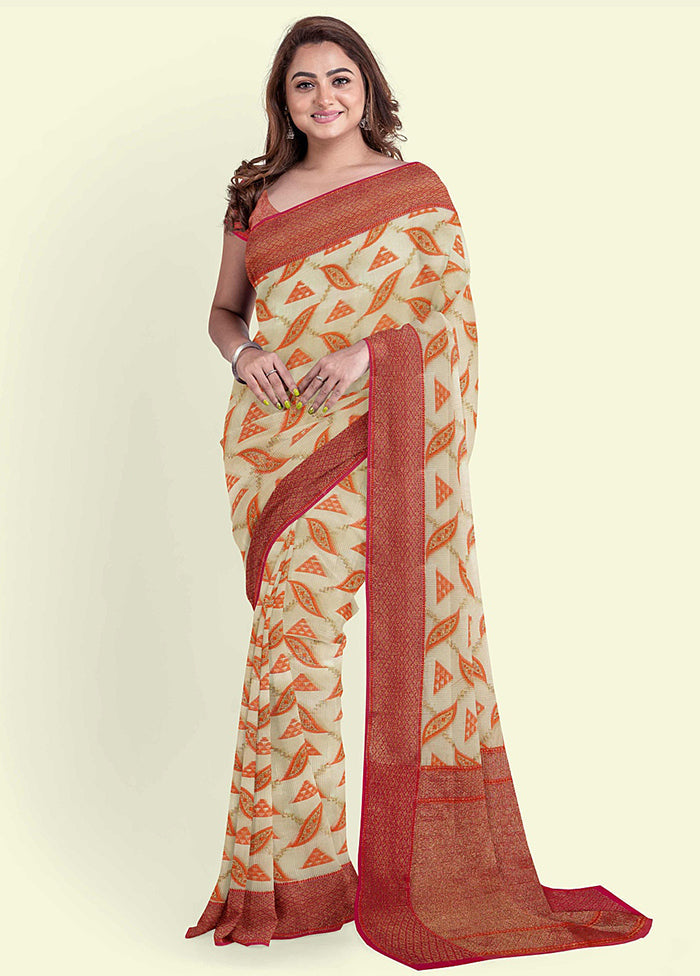 Beige Cotton Saree With Blouse Piece - Indian Silk House Agencies