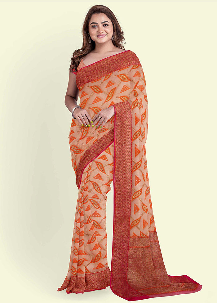 Peach Cotton Saree With Blouse Piece - Indian Silk House Agencies