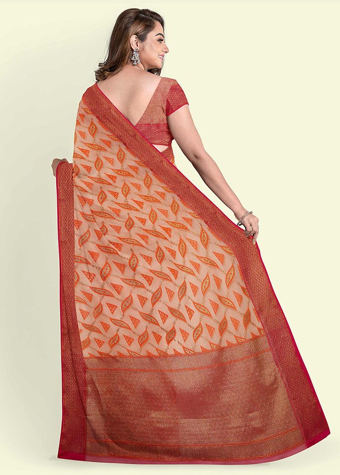 Peach Cotton Saree With Blouse Piece - Indian Silk House Agencies