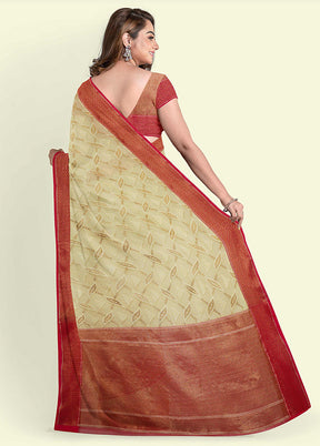 Beige Cotton Saree With Blouse Piece - Indian Silk House Agencies