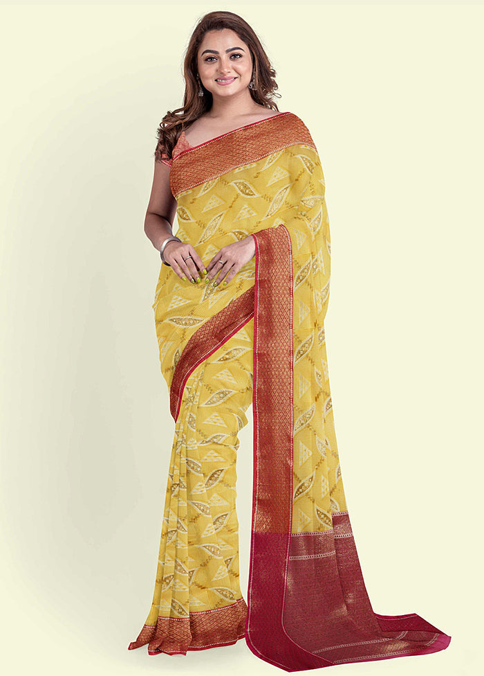 Yellow Cotton Saree With Blouse Piece - Indian Silk House Agencies