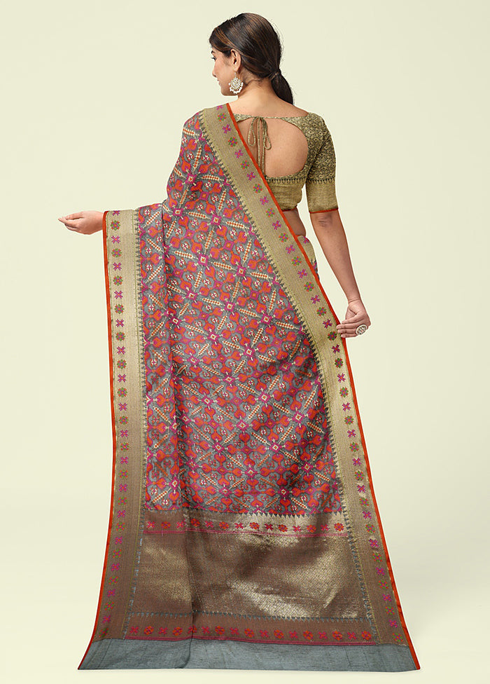 Grey Cotton Saree With Blouse Piece - Indian Silk House Agencies