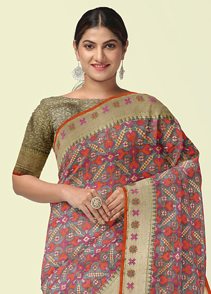 Grey Cotton Saree With Blouse Piece - Indian Silk House Agencies