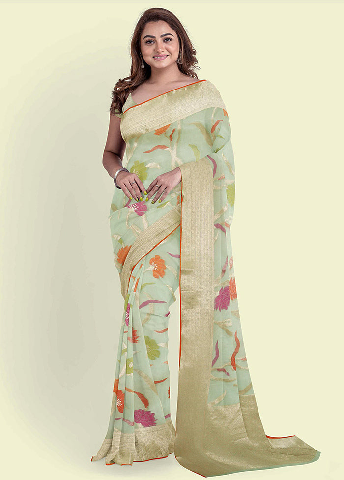 Sea Green Cotton Saree With Blouse Piece - Indian Silk House Agencies