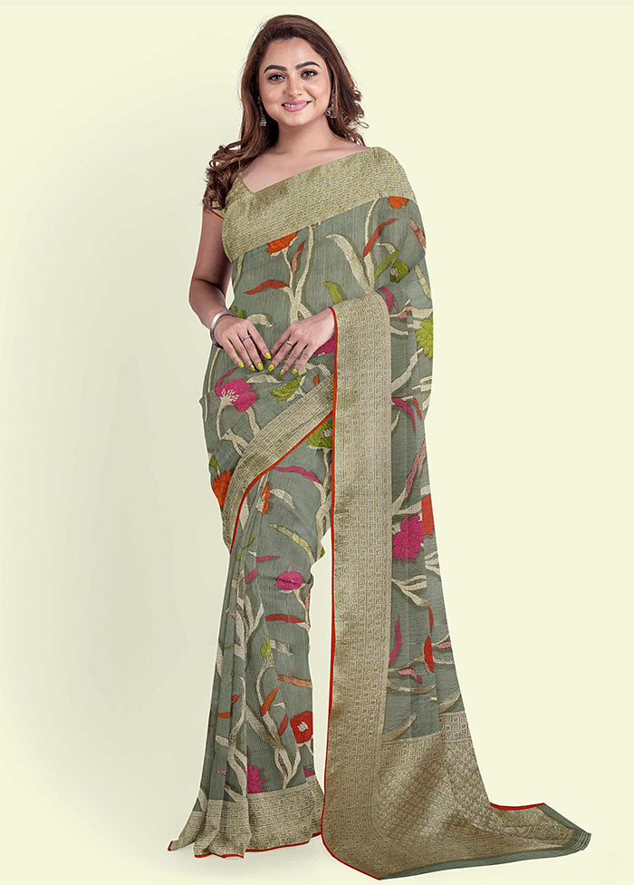 Grey Cotton Saree With Blouse Piece - Indian Silk House Agencies