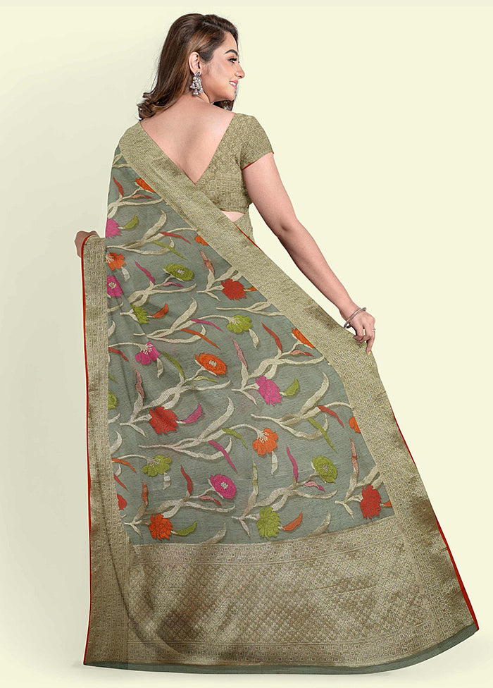 Grey Cotton Saree With Blouse Piece - Indian Silk House Agencies