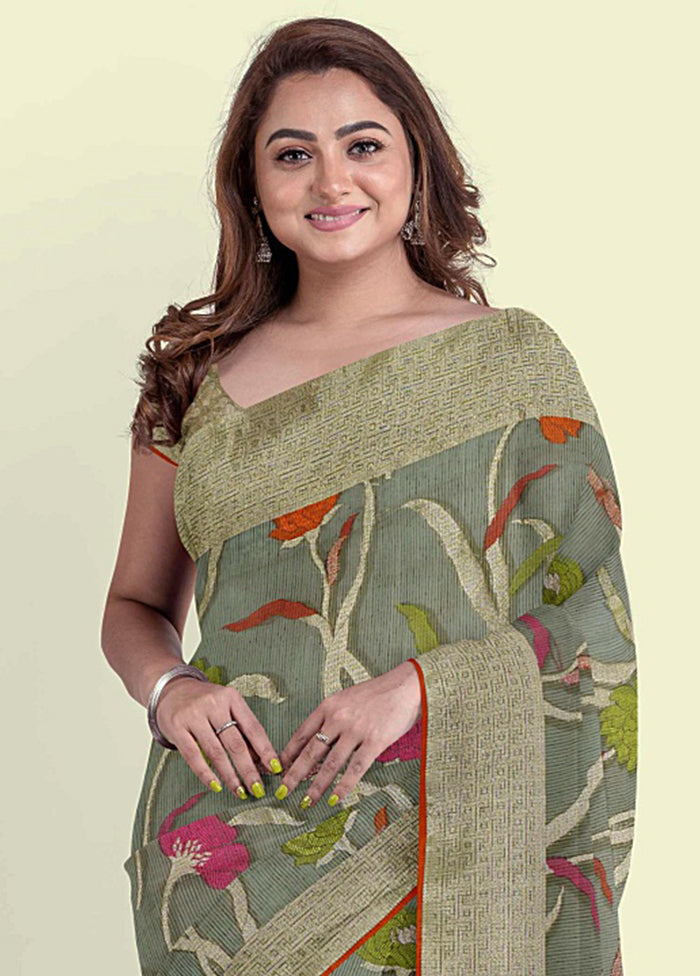 Grey Cotton Saree With Blouse Piece - Indian Silk House Agencies