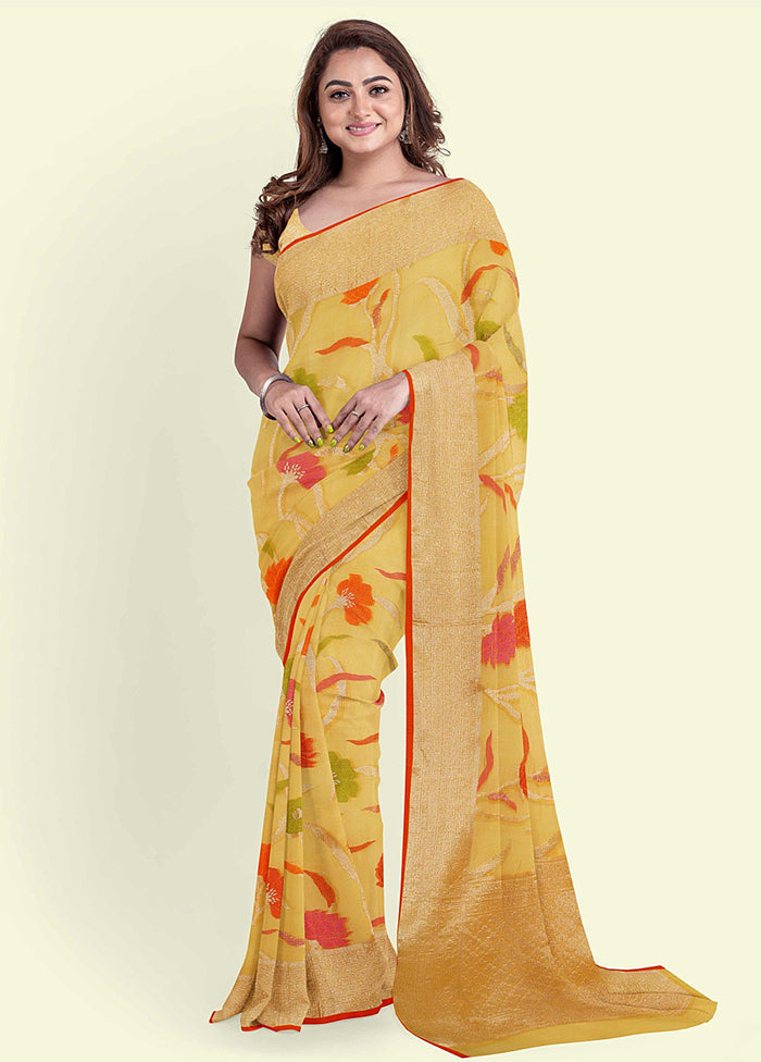 Yellow Cotton Saree With Blouse Piece - Indian Silk House Agencies