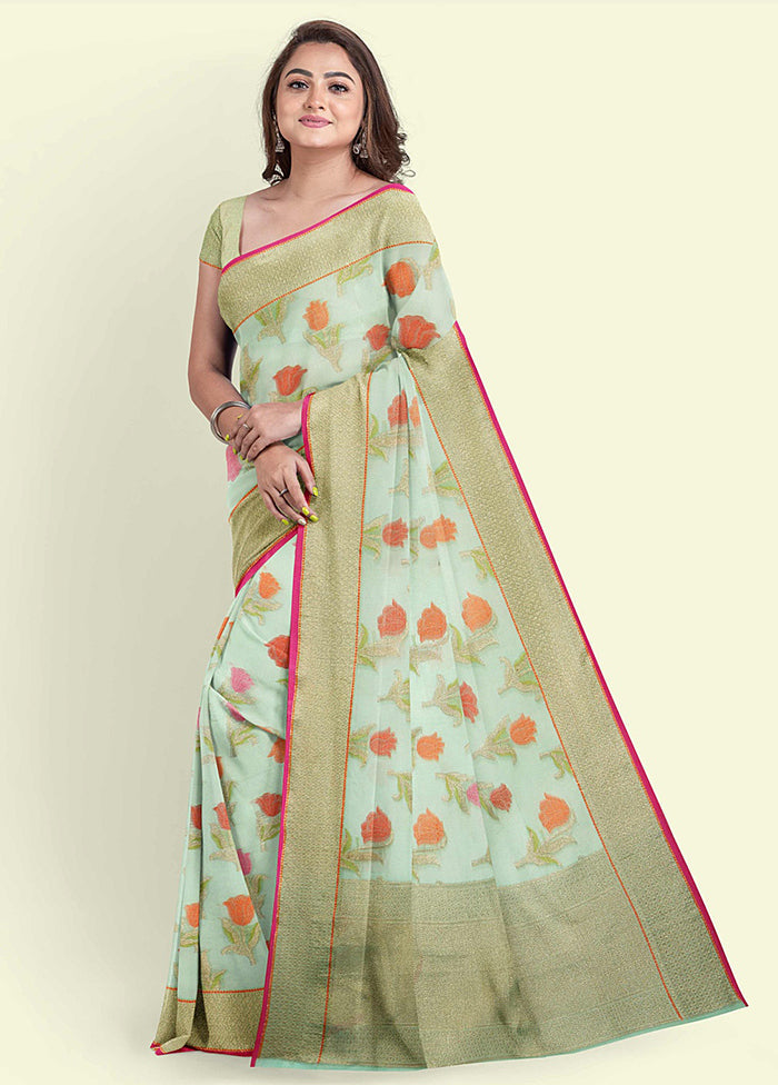 Sea Green Cotton Saree With Blouse Piece - Indian Silk House Agencies