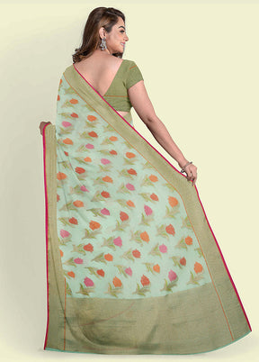 Sea Green Cotton Saree With Blouse Piece - Indian Silk House Agencies