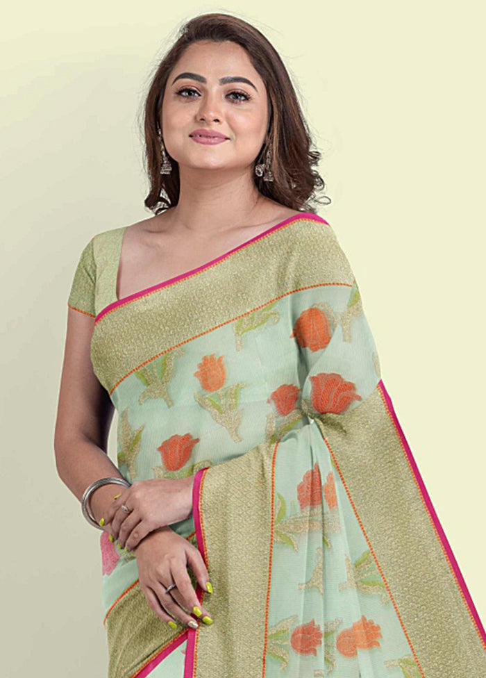 Sea Green Cotton Saree With Blouse Piece - Indian Silk House Agencies