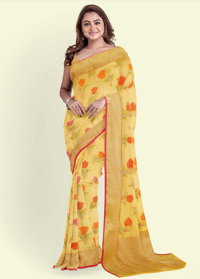 Yellow Cotton Saree With Blouse Piece - Indian Silk House Agencies