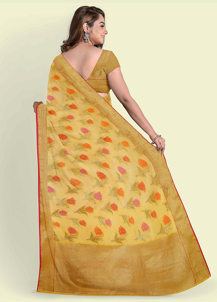 Yellow Cotton Saree With Blouse Piece - Indian Silk House Agencies